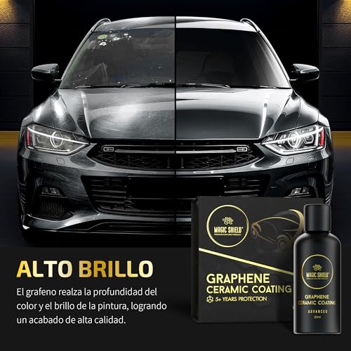 Magic Shield Recubrimiento Cerámico Grafeno 10H - Dura 5 Años | Nano Tecnología Avanzada | Resiste Rayones | Brillo Alto | Hidrofóbico | Ideal para Autos, Motos, Barcos y RVs
