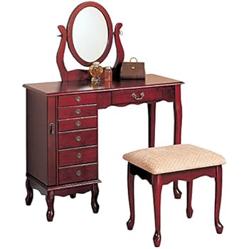 Poundex F4110 Set de Tocador con Banco Acojinado, color Blanco: Amazon