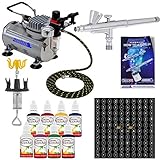 Master Airbrush Brand Deluxe Airbrush Tattoo KIT 8 Includes: Compressor, Hose, Airbrush, 8 Popular INK Colors, and Stencils