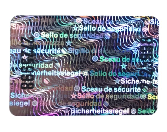 Multilingual Silver Hologram Security Labels Stickers X 150 with Void Release Message, 30mm by 20mm. with Spanish, French, German and Italian Text