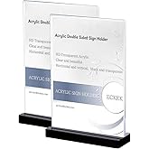 ECKEK 2 Pack Acrylic Sign Holder Menu Displays Double Sided Sign Stand A4/A5/A6 Clear (Black Vertical A6 105×148mm/4.13×5.83 inches)