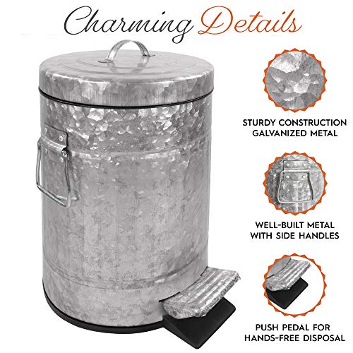 Autumn Alley Galvanized Bathroom Trash Can with Lid Small 5L, 1.3