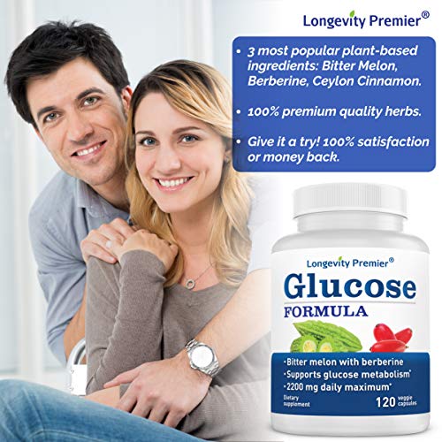 Longevity Glucose Formula with Bitter Melon 600mg and Berberine 500mg for Blood Sugar Support. Best Blood Sugar Formula