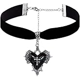 GYRMMUE Vintage Velvet Choker,Punk Style Thorn Heart Cross Pendant Gothic Crystal Cameo Heart Necklaces Goth Thorn Rose Necklace Mystery Halloween Jewelry Costume for Women