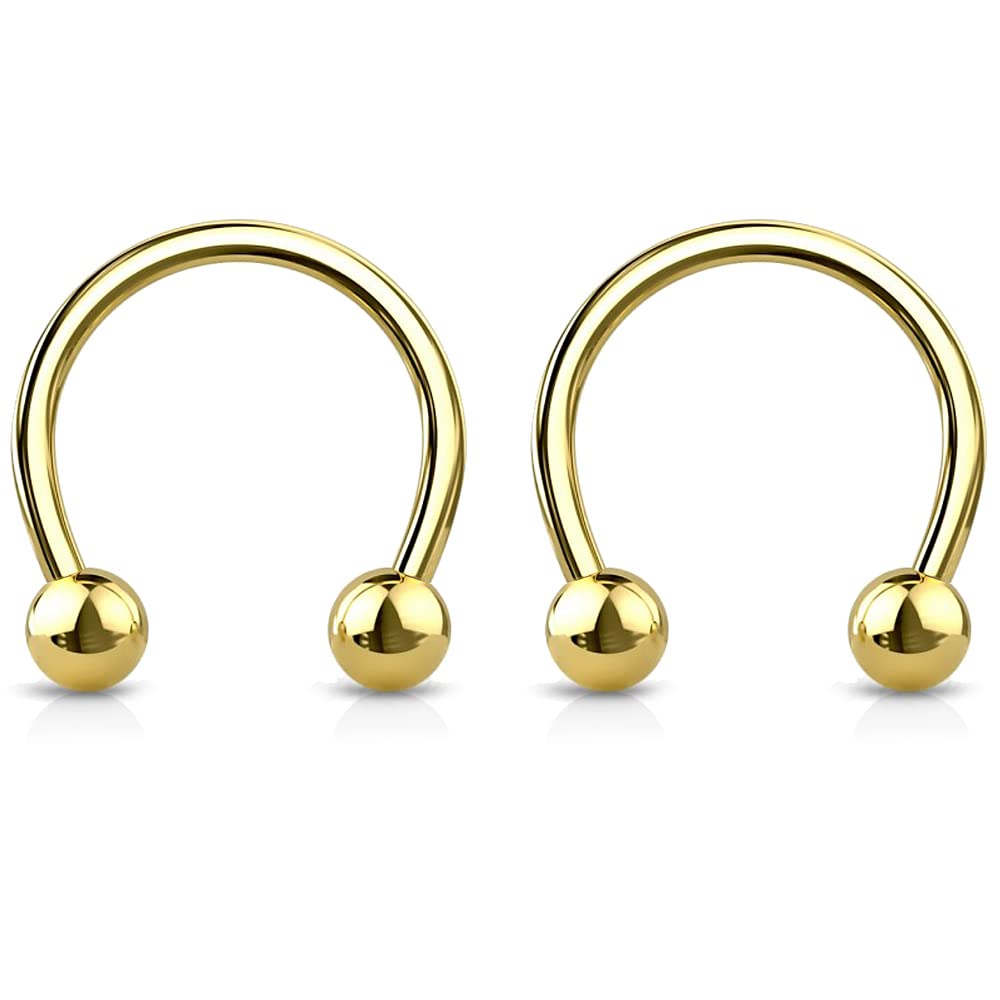 Bling Piercing 2pc 16mm Gold Surgical Stainless Steel Horseshoe Bar Hoop 4mm Ball Circular Barbells Earrings Cartilage Helix Septum Nose Lip Rings - 8mm