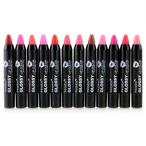 12pc Nabi Cosmetics Professional Selected GLOSSY Lip Color Lipstick Set of 12 Shades