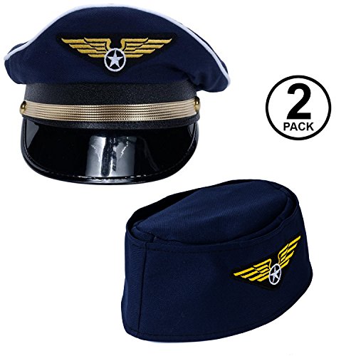 Tigerdoe Pilot Hat - 2 Pack - Captain Pilot Hat - Pilot and Flight Attendant Costume - Couples Costumes
