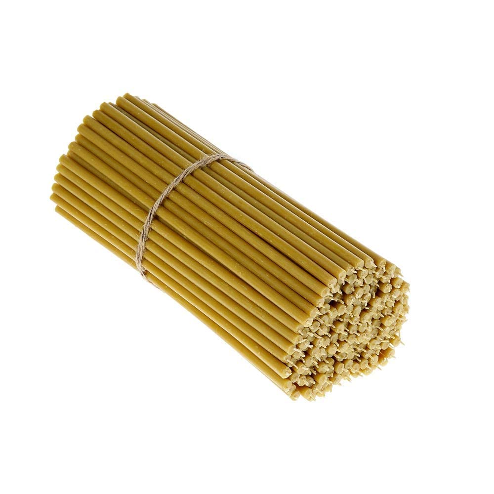 Danilovo Pure Beeswax Candles - Honey-Scented, Decorative Thin Taper Candles - Ideal for Birthday Decoration or Church Prayers - Drip Free, Tall & Smokeless Pack of 200 pcs, 26,5 cm x 7,15 mm