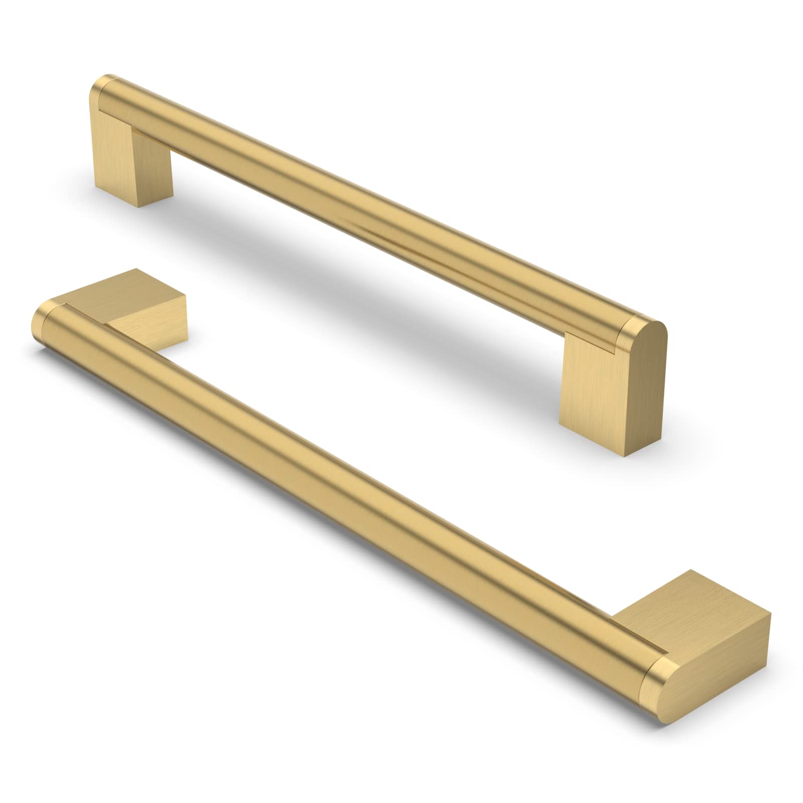 FURNIWARE 10 Pack Cabinet Pulls, Hardware Drawer Handles, Stainless Steel Kitchen Cabinet Door Handles Pull, Brass-192mm(7.5 Inch) Hole Center