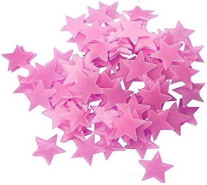 WEMORE 100pcs Plastic 3D Stars Glow in the Dark Stickers Night Luminous Wall Decal Sticker For Kids Bedroom Living Room Children's Room Ceiling Nursery Room Pink