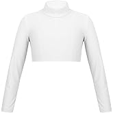 QinCiao Girls Sportswear Athletic Cheerleading Turtleneck Gymnastics T-Shirt Crop Top for Ballet Dance Perfor Workout