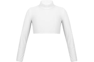 Hansber Kids Girls Crop Tops T-Shirt Mock Neck Long Sleeve Shirt for Jazz Dance Gymnastics Stage Performance
