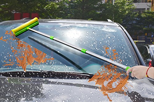 ITTAHO Multi-Use Window Squeegee, 2 in 1 Window Cleaner with Long Extension Pole, Sponge Squeegee with 58" Long Handle for Gas Station, Glass,Shower,Outdoor High Window Cleaning