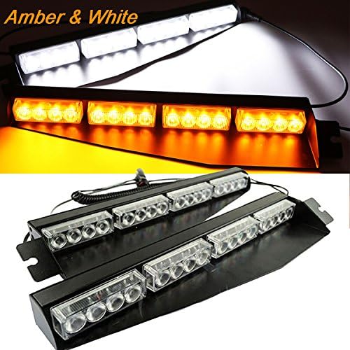 XUNZA 32W LED 15Modes Lightbar Visor Light Windshield Emergency Hazard Warning Strobe Beacon Split Mount Deck Dash Lamp(AMBER/WHITE)
