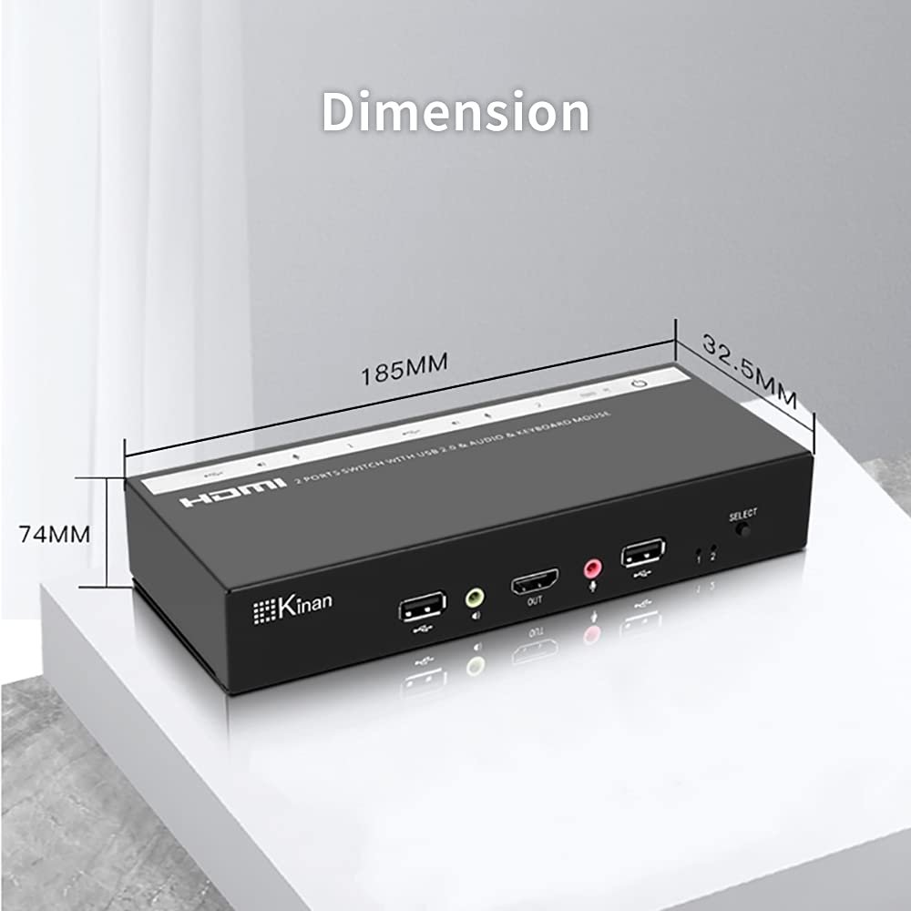 KVM Switch 1 Monitor 2 Computers 4K@60Hz USB 2.0 HDMI KVM Switch 2 Port for 2 Computers Share 1 Monitor Keyboard Mouse Hard Drives Printer Support Hotkey,Button Switching, EDID Emulation,USB Powered