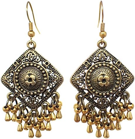 Bijoux De Ja Bronze and Brass Beads Moroccan Style Drop Dangling Earrings (Square II)