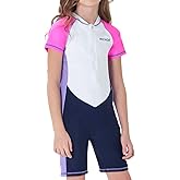 MIENOE Girls One Piece Swimsuit Kid Swimsuit Girls Water Sport Short Swimsuit UPF 50+ Sun Protection Bathing Suits