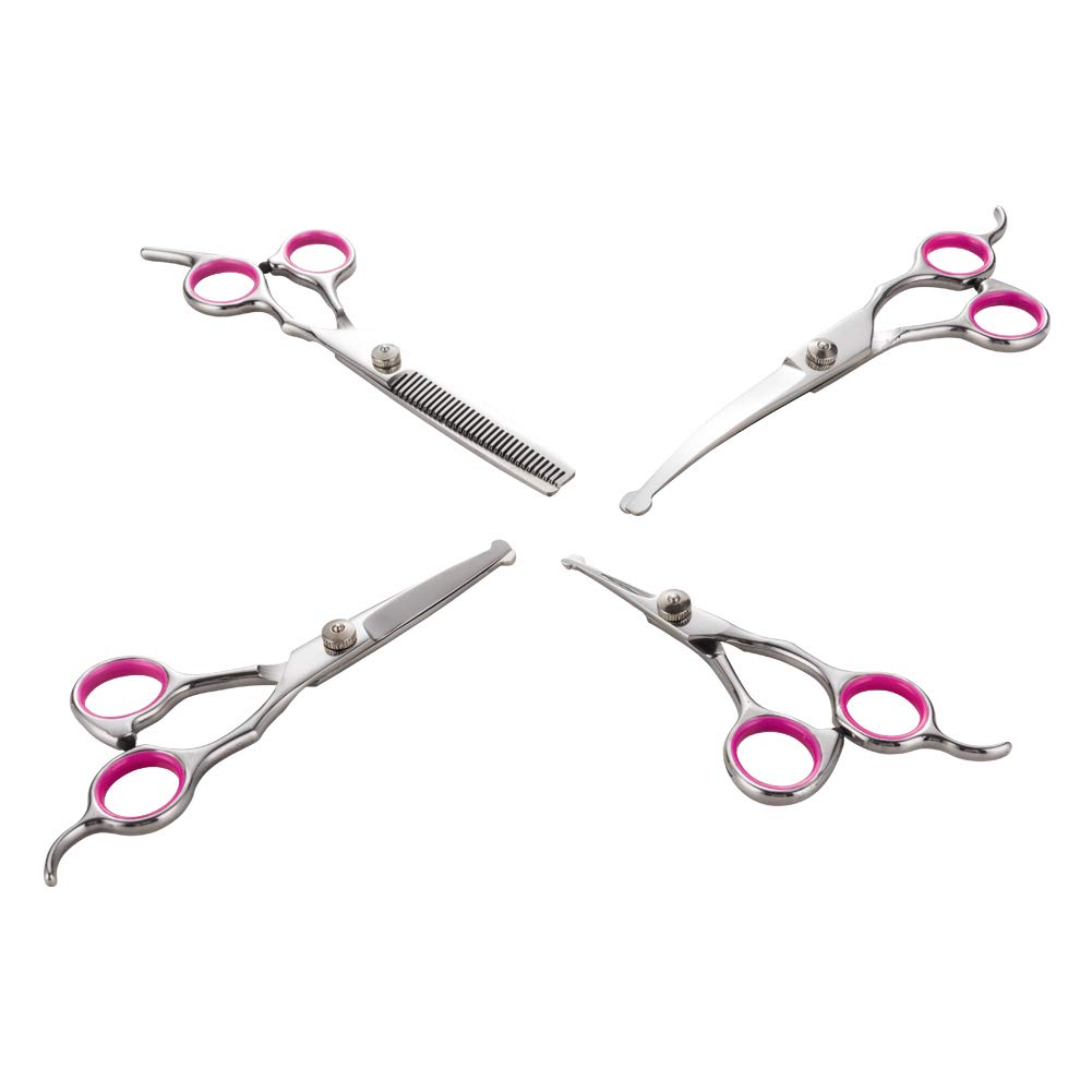 5 PCS Pet Grooming Scissors Kit,Professional Dog Cat Grooming Scissors Include Grooming Comb & Cutting&Curved&Thinning Shears with Safety Rounded Tips