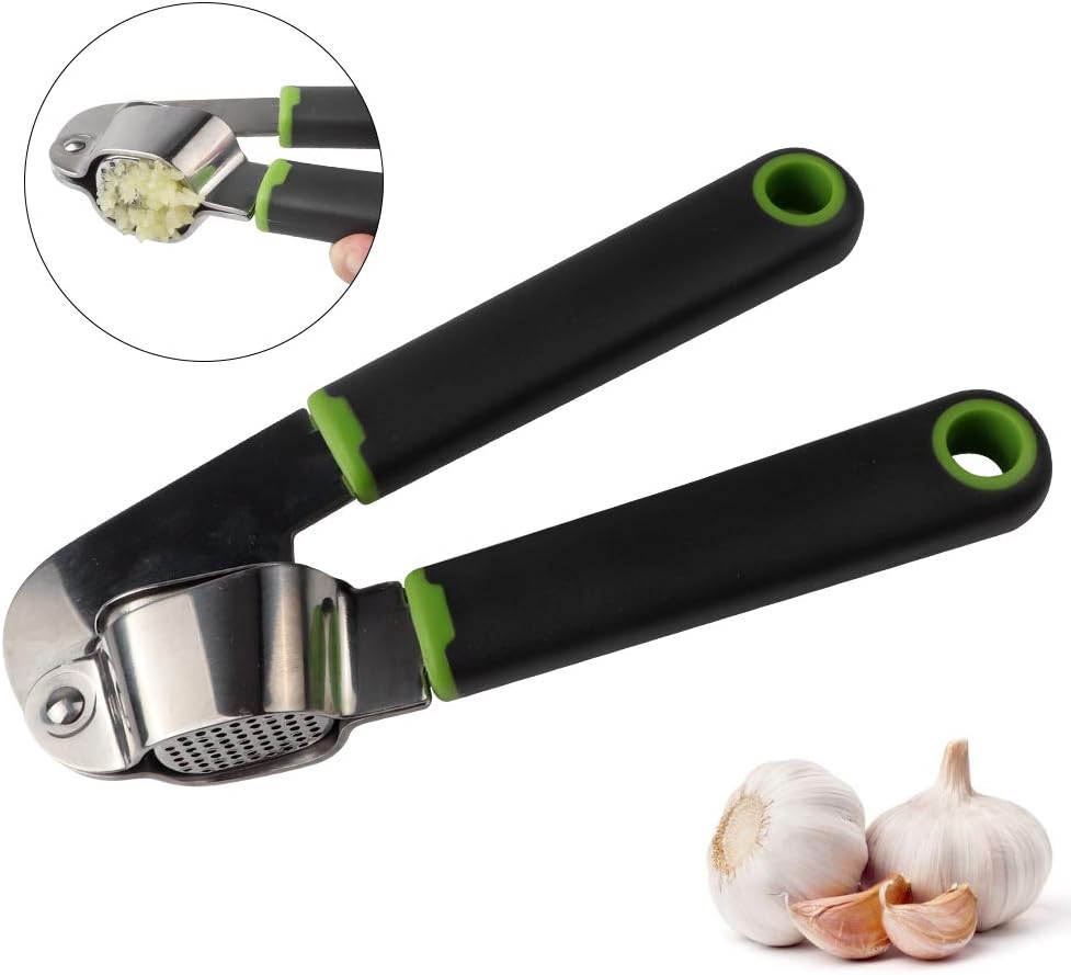 Vech Garlic Press, Stainless Steel Crusher and Mincer, Professional Soft-Handled Crush Garlic, Peeler Squeezer Heavy Duty Garlic Presser Garlic Crush Garlic Chopper, Easy to Clean, Highly Durable