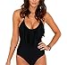 V28® Padded One Piece Fringed Swimsuit Swimwear Monokini (US size: XL, Black2)
