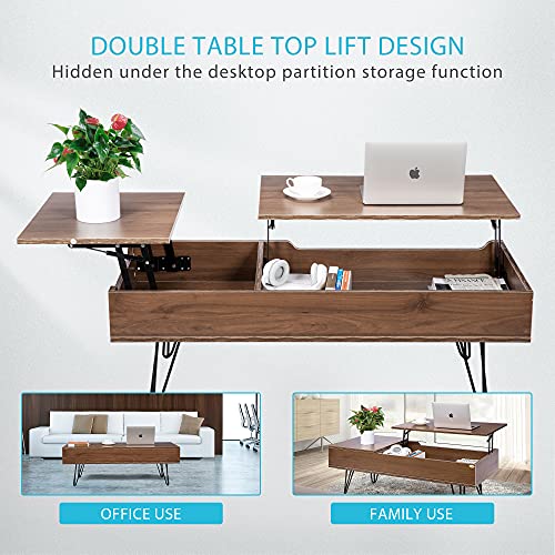 VIVOHOME Lift Top Coffee Table and Dining Table with Partition Storage