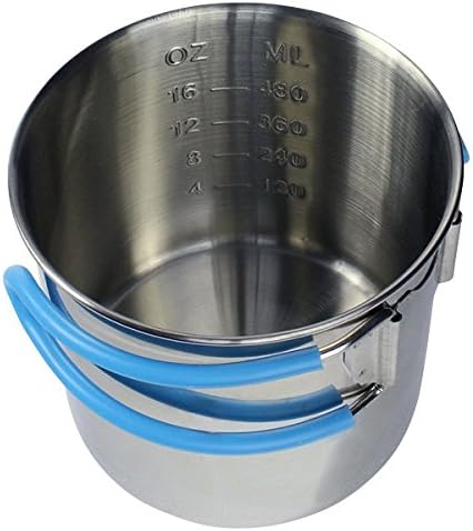 Stainless Steel Camp Cup with Measure Marks and Insulated Folding Handles by Frog & Co.
