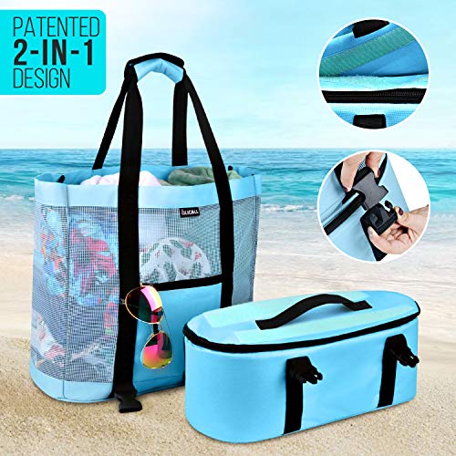 FITFORT Mesh Beach Tote Bag with Detachable Beach Cooler MAX Capacity