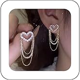 Andelaisi Boho Crystal Heart Earrings Vintage Cz Chain Tassel Earrings Heart Tassel Chain Earring Bling CZ Tennis Tassels Earring Jewelry for Women