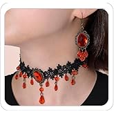 LKingel Vampire Lace Choker Necklaces for Women Halloween Vampire Witch Jewelry Set Gothic Lace Red Black Crystal Blood Teardrop Choker Necklace Earrings Set Emo Accessories Gothic Halloween Prom Jewelry Costume Accessories