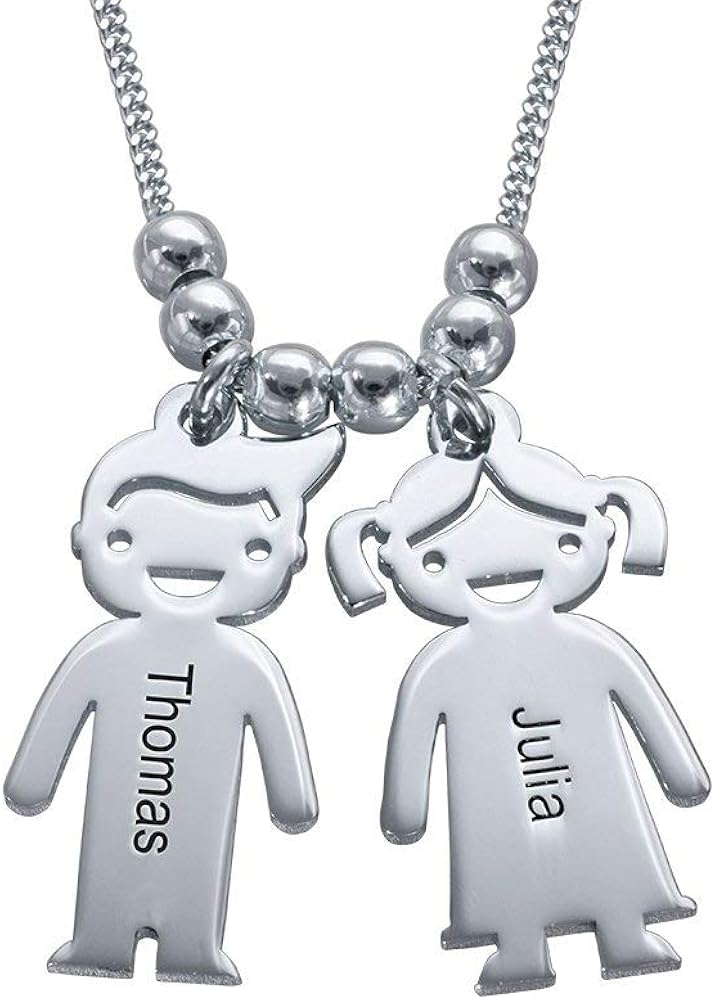 MyNameNecklace Personalized Engraving Charms Mothers Necklace-Engraved Boy Girl Charm Jewelry Gift for Mom, Wife, Mother Day (Sterling Silver 925, 2 Charms): Jewelry