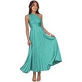 deamify One Shoulder Satin Bridesmaid Dress for Women Pleated A Line Corset Elegant Formal Dresses Long DIN016