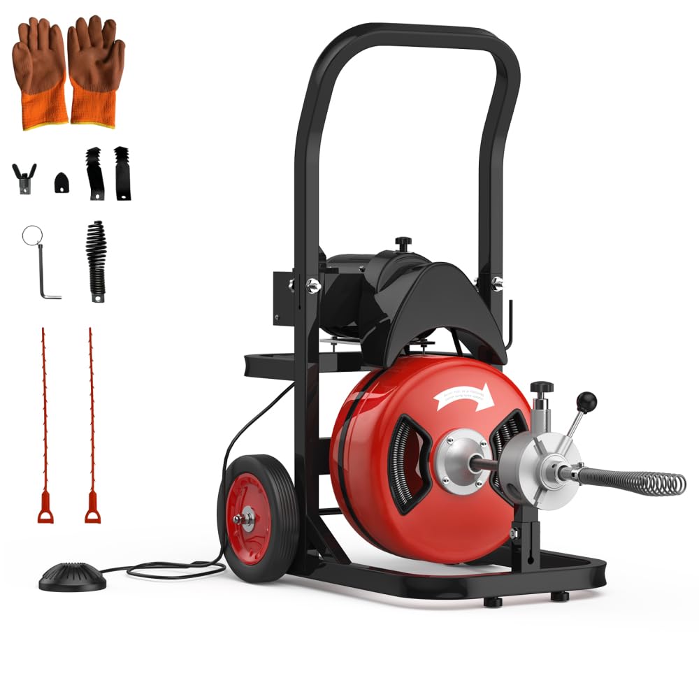 Photo 1 of *PARTS ONLY* *Dirty* GarveeTech 75 ft 1/2 in Cable Drain Auger, 450W Auto Feed Portable Drain Cleaning Machine, Electric Sewer Snake with 6 Cutter Air-Activated Foot Switch for 2 in to 4 in Pipes