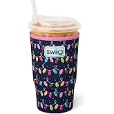 Swig Life Large Iced Cup Coolie, 30-32oz Iced Coffee Cup Insulator Sleeve with Handle, Neoprene Insulated Coolie Keeps Drinks Cold (Tacky Lights)