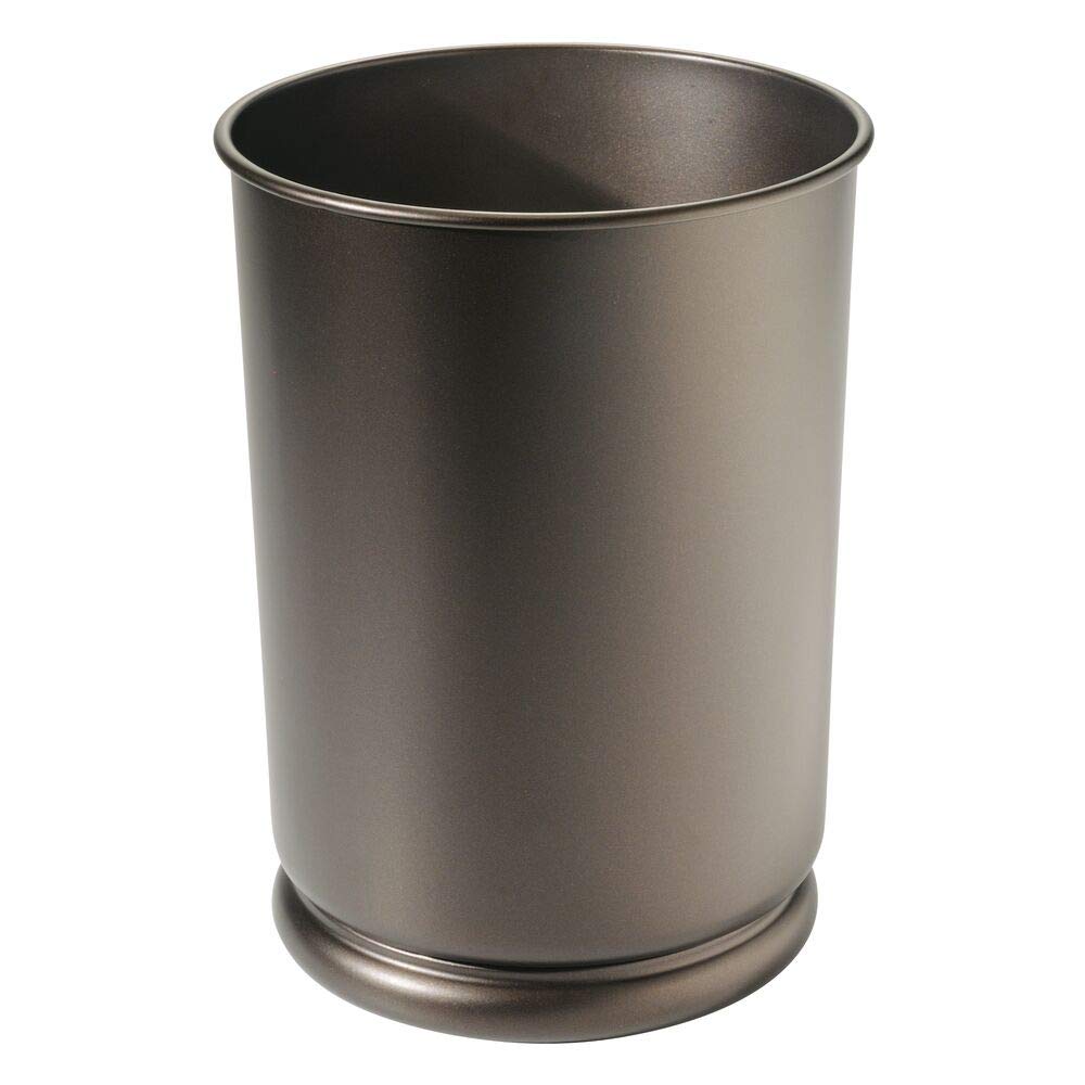 mDesign Slim Round Metal Small Trash Can Wastebasket, Garbage Container Bin for Bathrooms, Powder Rooms, Kitchens, Home Offices, Kids Rooms - Bronze