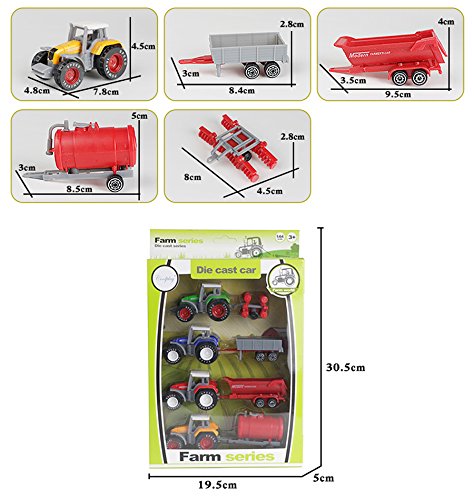 AITING Metal Die Cast Farm Tractor Cars Toys Play Vehicle Set - Disc Plow, Water Tank, Wagon, Dump Trailer - Thumbnail 4
