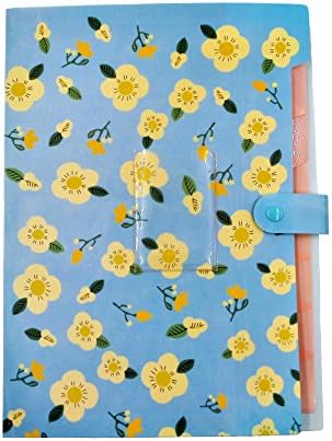 8 Pockets Floral Printed Accordion Expanding Document File Organ bag Briefcase A4 Expanding File Folder (Blue Floral)