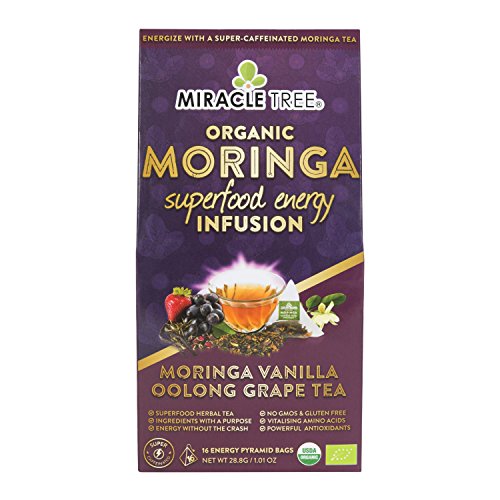 Miracle Tree's Energizing Moringa Infusion - Vanilla Oolong Grape | Super Caffeinated Blend | Healthy Coffee Alternative, Perfect for Focus | Organic Certified & Non-GMO | 16 Pyramid Sachets - Thumbnail 7