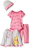 Disney Baby Girls' 4-Piece Winnie the Pooh Cardigan Set with Bodysuit, Grey, 0/3 Months