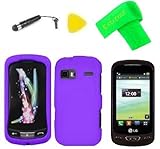 Hard Case Phone Cover + Extreme Band + Stylus Pen + LCD Screen Protector + Yellow Pry Tool for LG Xpression 2 C410 (Purple)