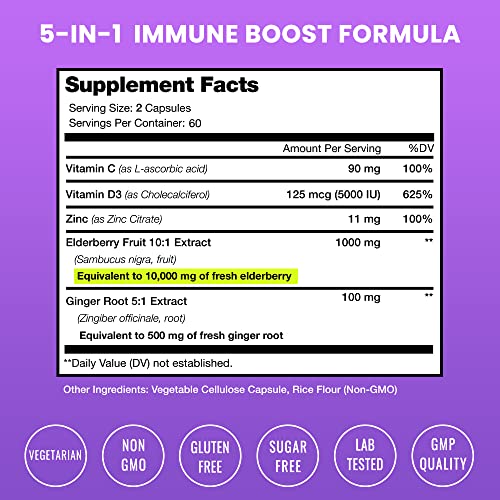 Elderberry Capsules 10,000mg Sambucus Elderberry with Zinc and