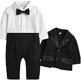 Toddler Boy Formal Tuxedo Outfit 2-Piece Set with Bow Tie & Blazer, Infant Baby Gentleman Suit