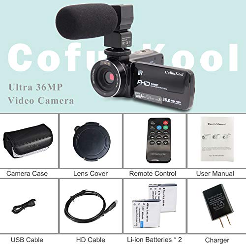 CofunKool Video Camera Camcorder 1080P 30FPS Full HD YouTube Vlogging Camera 36MP 3.0 inch IPS Touch Screen IR Night Vision Video Recorder with Remote Control Battery Charger 2 Batteries - Thumbnail 6