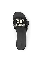 Guess Women's ELYZE Flat Sandal, Black/Gold 001, 8.5