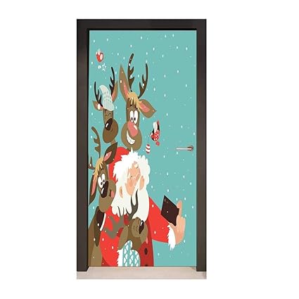 Santa Decor Door Mural Father Xmas With Funny Face And Silly