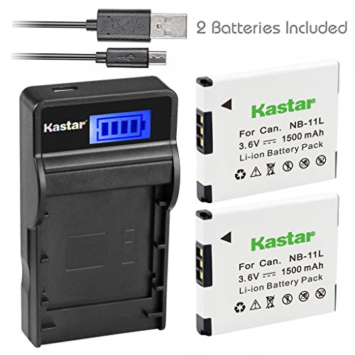 Kastar Battery (X2) & SLIM LCD Charger for Canon NB-11L and PowerShot SX410 IS SX400 IS ELPH 170 IS 340 HS 320 HS 130HS 110 HS 1150 HS A2300 IS A2400 IS A2500 A2600 A3400 IS A3500 IS A4000 Cameras
