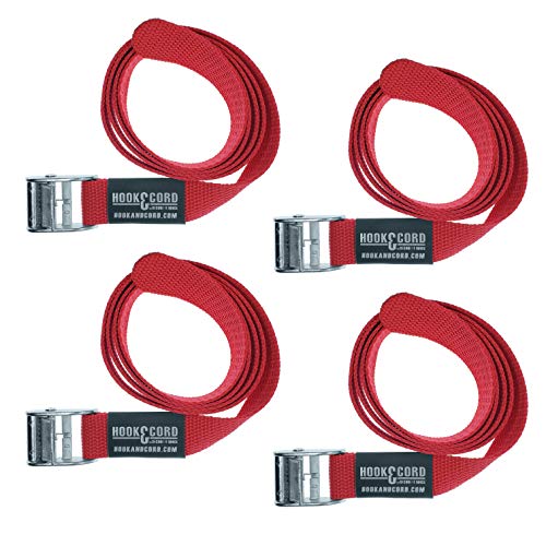 Straps & Buckles - Cinch Tie Down CAM Cargo Utility Lashing Straps - 1" Wide Heavy Duty Webbing (48" CAM - 4 PK, Red) - Thumbnail 4