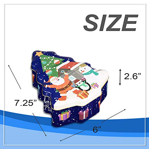 Juvale Christmas Tin Gift Box - 2-Set Tree-Shaped Cookie Candy Storage Containers with Lids for Confectioneries, Holiday Decor, Blue with Gold Lining, 6 x 7.25 x 2.6 Inches