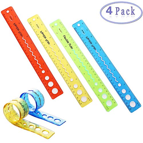 Xstar 4 Pack Thick Durable Transparent 12 inch Rulers Shatterproof Plastic Ruler Straight Ruler Math Rulers Soft 12" Ruler,Dual Side 30cm/12inches Rulers for Student School Office(4PCS)