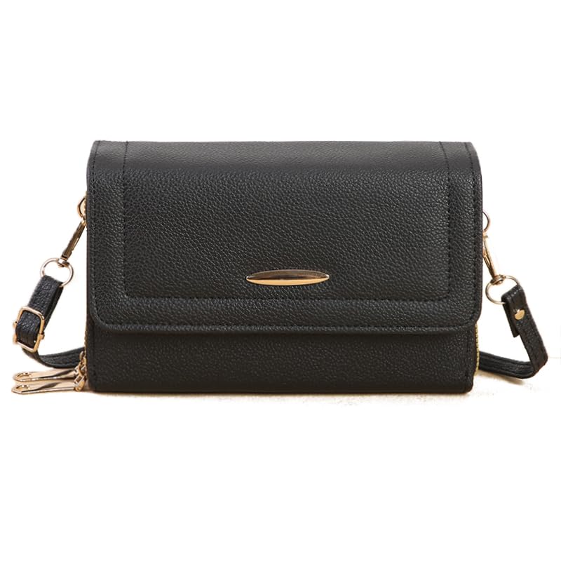 Photo 1 of PORT&LOTUS Small Crossbody Handbag for Women Mini PU Leather Bag With Adjusted Shoulder Strap Black Cross Body Purse