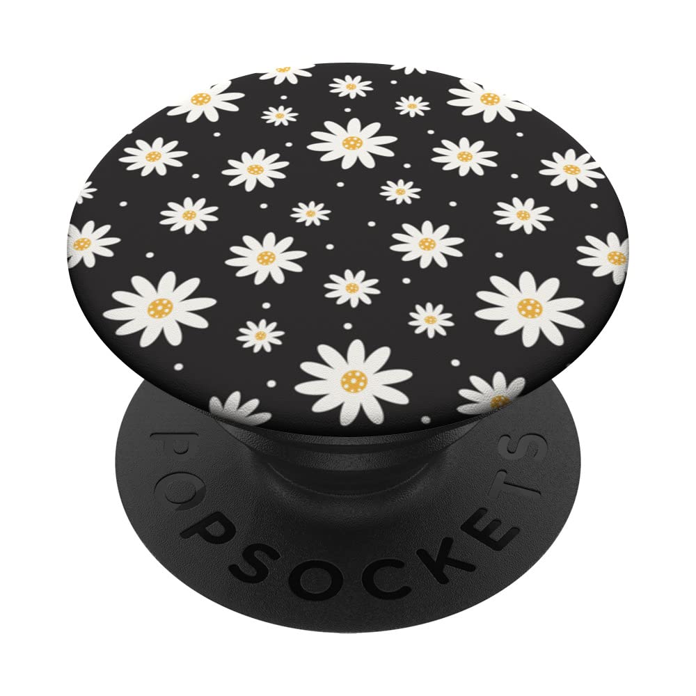White Daisy Flower Floral Pattern Black PopSockets Swappable PopGrip